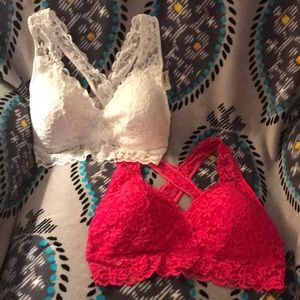 NWT Lace Bralette Pair (White/Hot Pink)